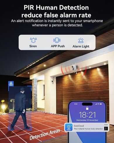 Security Camera Outdoor Wireless, Dual Lens 2K (3MP+3MP) 355° PTZ Home Security WiFi Camera Outside Surveillance Indoor, 2.4G WiFi, PIR Human Detection, Auto Tracking, Color Night Vision, Black in Saudi Arabia