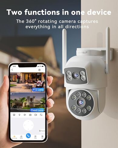 Security Camera Outdoor Wireless, Dual Lens 2K (3MP+3MP) 355° PTZ Home Security WiFi Camera Outside Surveillance Indoor, 2.4G WiFi, PIR Human Detection, Auto Tracking, Color Night Vision, Black in Saudi Arabia