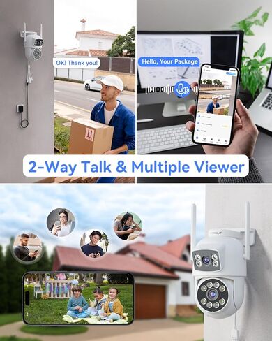 Security Camera Outdoor Wireless, Dual Lens 2K (3MP+3MP) 355° PTZ Home Security WiFi Camera Outside Surveillance Indoor, 2.4G WiFi, PIR Human Detection, Auto Tracking, Color Night Vision, Black in Saudi Arabia