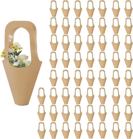 20pcs Kraft Paper Flowers Gift Bags Bouquets Bags with Handle Flowers Wrapping Gift Home Decoration(20pcs, Size: Small) in Saudi Arabia