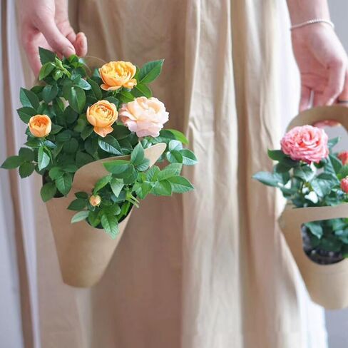 20pcs Kraft Paper Flowers Gift Bags Bouquets Bags with Handle Flowers Wrapping Gift Home Decoration(20pcs, Size: Small) in Saudi Arabia