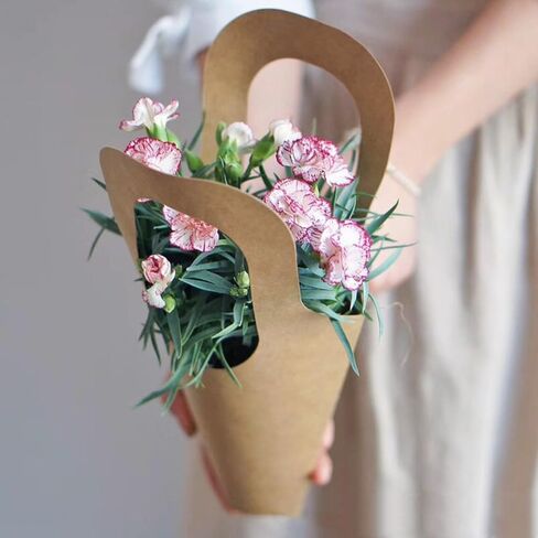 20pcs Kraft Paper Flowers Gift Bags Bouquets Bags with Handle Flowers Wrapping Gift Home Decoration(20pcs, Size: Small) in Saudi Arabia