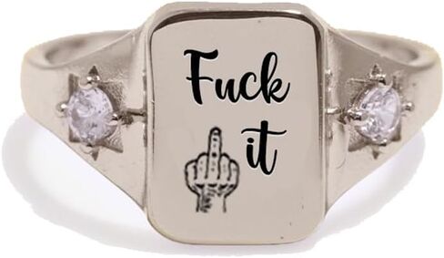 اللعنة خاتم ، مربع مصنوع يدويًا محفورًا خاتمًا مضحكًا بيانًا قابل للتكديس حلقات ملهمة للأصدقاء الهدايا للمجوهرات in Kuwait