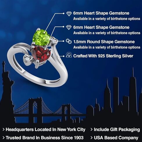 Gem Stone King 925 Sterling Silver Green Peridot وخاتم العقيق الأحمر | 1.76 CTTW | شكل القلب 6mm | الأحجار الكريمة المولد | حلقة القلب للنساء | متوفر في الحجم 5 ، 6 ، 7 ، 8 ، 9 in Saudi Arabia