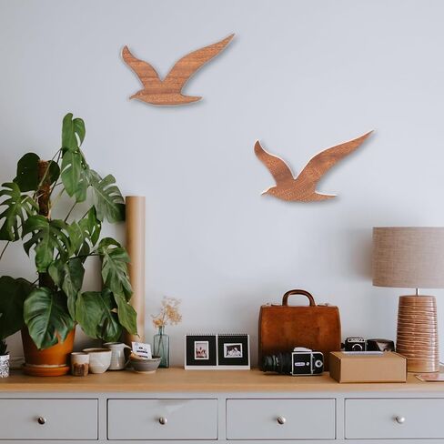 Telinego 2 Pack Handmade Wooden Bird Wall Art Hanging Sculpture Decor for Bedroom Bathroom Living Room Bird Home Decoration for Kids Baby Nursery Room Decor (Seagull) in Saudi Arabia