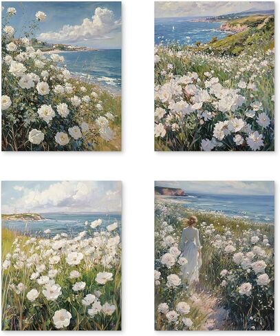 PUHEI Summer Floral Wall Art Prints Set of 4, Summer Yellow Daisy Flower Wall Posters Decor for Farmhouse Home Living Room Porch Patio, Floral Poster Prints (8x10 Inches UNFRAMED) in Saudi Arabia