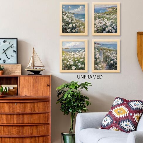 PUHEI Summer Floral Wall Art Prints Set of 4, Summer Yellow Daisy Flower Wall Posters Decor for Farmhouse Home Living Room Porch Patio, Floral Poster Prints (8x10 Inches UNFRAMED) in Saudi Arabia