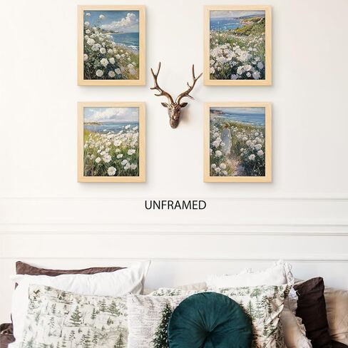 PUHEI Summer Floral Wall Art Prints Set of 4, Summer Yellow Daisy Flower Wall Posters Decor for Farmhouse Home Living Room Porch Patio, Floral Poster Prints (8x10 Inches UNFRAMED) in Saudi Arabia