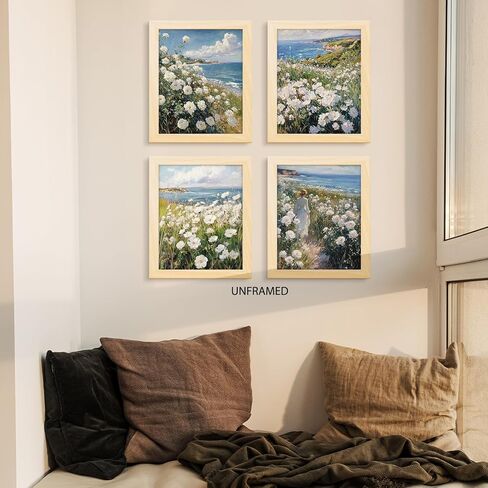 PUHEI Summer Floral Wall Art Prints Set of 4, Summer Yellow Daisy Flower Wall Posters Decor for Farmhouse Home Living Room Porch Patio, Floral Poster Prints (8x10 Inches UNFRAMED) in Saudi Arabia