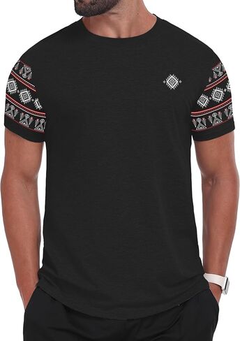Men's T-Shirts Casual Summer Western Aztec Print Short Sleeve Tops Basic Comfortable Tees Shirts in Kuwait