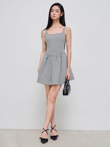 CIDER Mini Dress Houndstooth Tweed Square Neck Sleeveless Short Party Dress Square Neck Mid Waist in Saudi Arabia