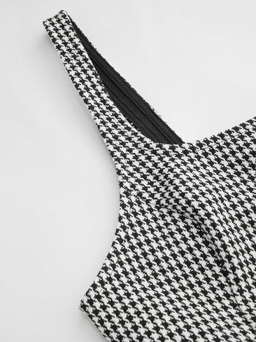 CIDER Mini Dress Houndstooth Tweed Square Neck Sleeveless Short Party Dress Square Neck Mid Waist in Saudi Arabia