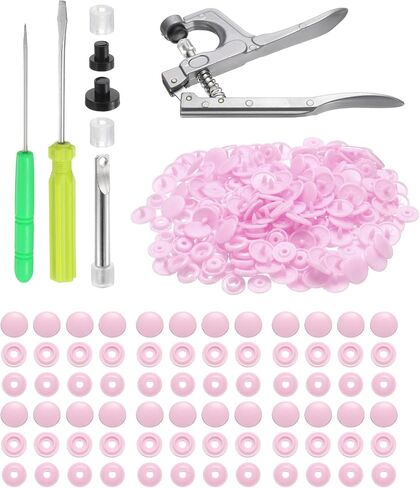 HARFINGTON Plastic Snaps Fasteners with Snap Pliers, 150 Set T5 Round Resin No-Sew Button Snap Fasteners Kit for Clothing Sewing Diapers Bibs Crafting, Brown in Saudi Arabia