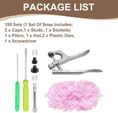 HARFINGTON Plastic Snaps Fasteners with Snap Pliers, 150 Set T5 Round Resin No-Sew Button Snap Fasteners Kit for Clothing Sewing Diapers Bibs Crafting, Brown in Saudi Arabia