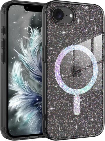 Bentoben Magnetic for iPhone 16E Case ، Clear Crystal Glitter 16e Phone Case with Magsafe Association ، Women Girl Clear Sprearly Cover for iPhone 16E 6.1 "/ S4 2025 ، Clear Hot Pink Glitter in Kuwait