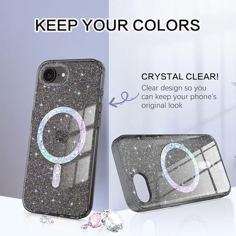 Bentoben Magnetic for iPhone 16E Case ، Clear Crystal Glitter 16e Phone Case with Magsafe Association ، Women Girl Clear Sprearly Cover for iPhone 16E 6.1 "/ S4 2025 ، Clear Hot Pink Glitter in Kuwait