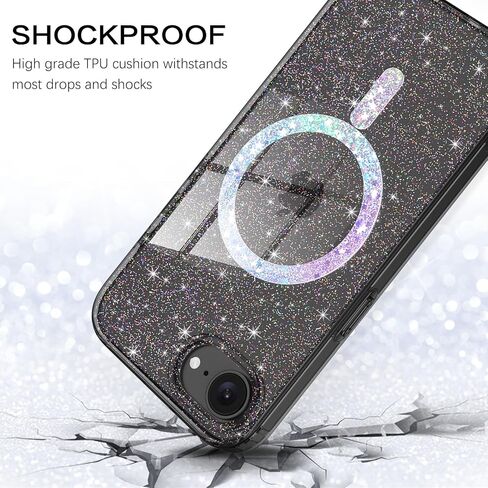 Bentoben Magnetic for iPhone 16E Case ، Clear Crystal Glitter 16e Phone Case with Magsafe Association ، Women Girl Clear Sprearly Cover for iPhone 16E 6.1 "/ S4 2025 ، Clear Hot Pink Glitter in Kuwait