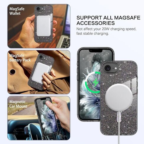 Bentoben Magnetic for iPhone 16E Case ، Clear Crystal Glitter 16e Phone Case with Magsafe Association ، Women Girl Clear Sprearly Cover for iPhone 16E 6.1 "/ S4 2025 ، Clear Hot Pink Glitter in Kuwait