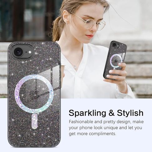 Bentoben Magnetic for iPhone 16E Case ، Clear Crystal Glitter 16e Phone Case with Magsafe Association ، Women Girl Clear Sprearly Cover for iPhone 16E 6.1 "/ S4 2025 ، Clear Hot Pink Glitter in Kuwait