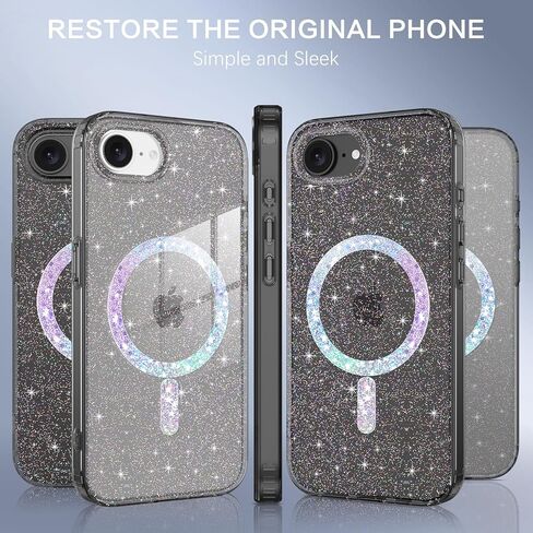 Bentoben Magnetic for iPhone 16E Case ، Clear Crystal Glitter 16e Phone Case with Magsafe Association ، Women Girl Clear Sprearly Cover for iPhone 16E 6.1 "/ S4 2025 ، Clear Hot Pink Glitter in Kuwait