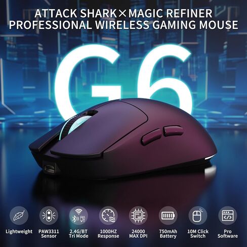 هجوم القرش × ماجيك-ريدنر G6 اللاسلكي ألعاب الماوس Tri-Modes Connection 2.4G/BT/USB-C 24000 DPI 1000Hz معدل استقصاء مع قبضة مضادة للانزلاق ، 750mAh ألعاب البطارية للبطارية لجهاز الكمبيوتر المحمول/الكمبيوتر المحمول الأبيض in Kuwait