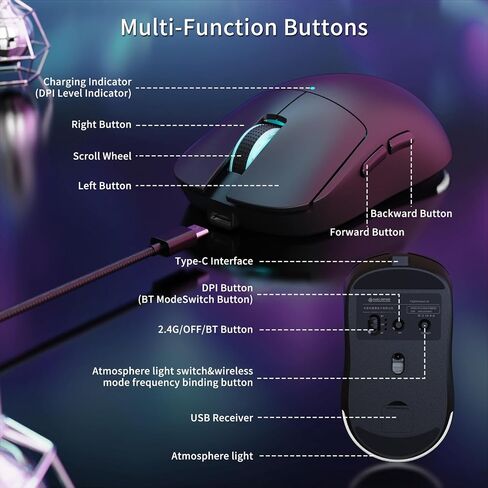 هجوم القرش × ماجيك-ريدنر G6 اللاسلكي ألعاب الماوس Tri-Modes Connection 2.4G/BT/USB-C 24000 DPI 1000Hz معدل استقصاء مع قبضة مضادة للانزلاق ، 750mAh ألعاب البطارية للبطارية لجهاز الكمبيوتر المحمول/الكمبيوتر المحمول الأبيض in Kuwait