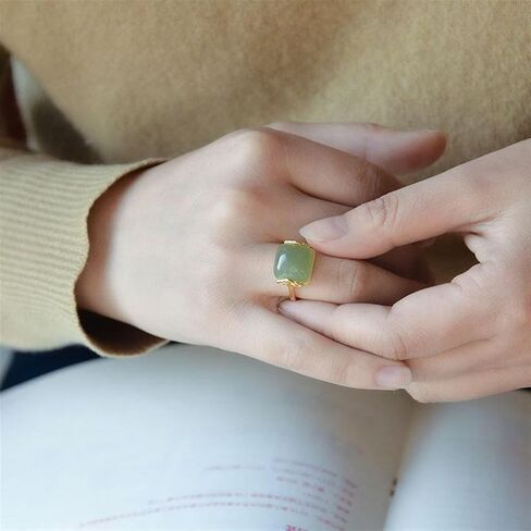 S925 Sterling Silver Xiangyun Hetian Jade Lady Temperament Simple Elegant Retro Open Jade Ring Rings Ring (Main Stone Color : Rings) in Kuwait