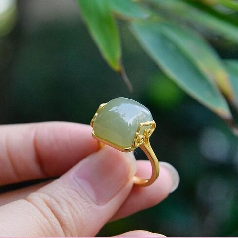 S925 Sterling Silver Xiangyun Hetian Jade Lady Temperament Simple Elegant Retro Open Jade Ring Rings Ring (Main Stone Color : Rings) in Kuwait