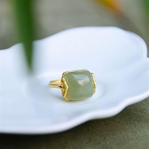 S925 Sterling Silver Xiangyun Hetian Jade Lady Temperament Simple Elegant Retro Open Jade Ring Rings Ring (Main Stone Color : Rings) in Kuwait