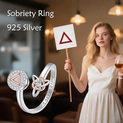 AA Sobriety Ring 925 Sterling Silver Stay Sober Recovery Anxiety Ring Sobriety Gifts for Women in Saudi Arabia