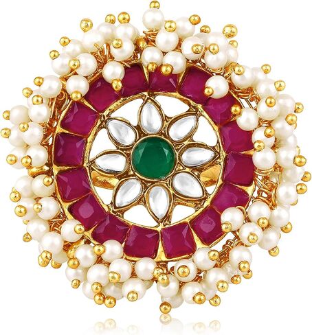 Aheli White Kundan & Beads مرصعة بإصبع قابلة للتعديل حلقة أزياء عرقية هدية للمجوهرات للنساء in Saudi Arabia