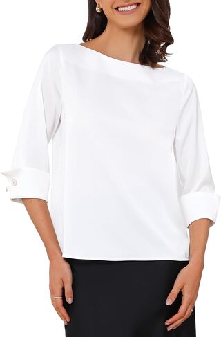 Allegra K Satin Blouse for Women Dressy Casual Top Boat Neck 3/4 Sleeve Business Work Shirt in Saudi Arabia