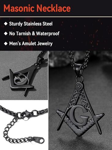 قلادة FaithHeart Masonic للرجال، رمز بوصلة الماسونية 18 قيراط مطلي بالذهب/الفولاذ المقاوم للصدأ ومجوهرات قلادة ماسونية مقبولة مع صندوق هدايا in Saudi Arabia