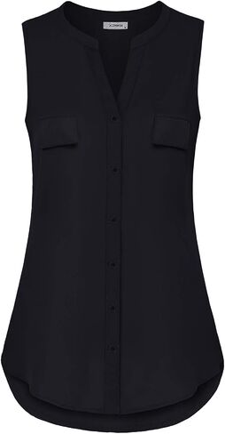 Womens Notch V Neck Sleeveless Chiffon Blouse Shirts in Kuwait