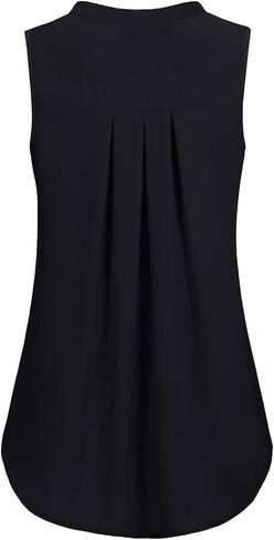 Womens Notch V Neck Sleeveless Chiffon Blouse Shirts in Kuwait