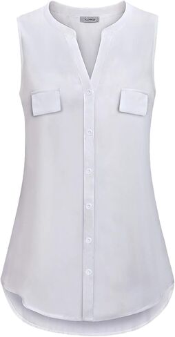 Womens Notch V Neck Sleeveless Chiffon Blouse Shirts in Kuwait