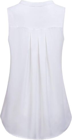 Womens Notch V Neck Sleeveless Chiffon Blouse Shirts in Kuwait