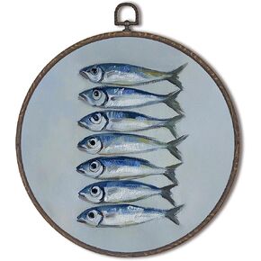 XNXLDYLH Oyster Beach Coastal Round Framed Wall Art Decor, Blue Coastal Farmhouse Kitchen Room Hanging Wall Decor Decorations, Beachy Beach Ocean Canvas Prints Wall Art Pictures Paintings, 10x10Inch in Kuwait