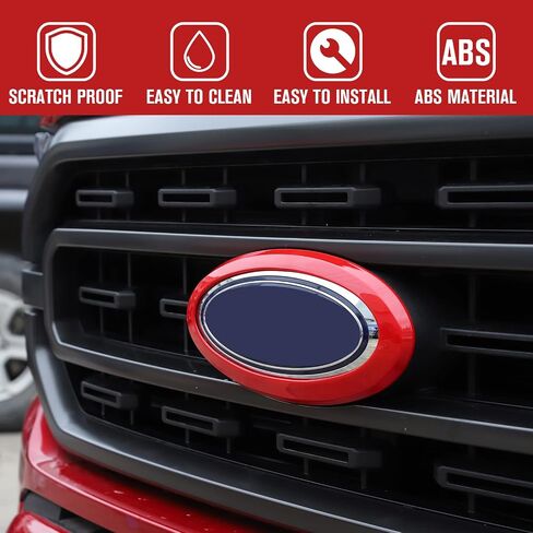 Jimen لـ 2021+ F150 بدون كاميرا عرض خلفية ، غطاء حلقة شارة الشبكة الأمامية متوافقة مع Ford F150 2021-2023 (أحمر) in Kuwait