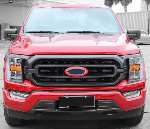 Jimen لـ 2021+ F150 بدون كاميرا عرض خلفية ، غطاء حلقة شارة الشبكة الأمامية متوافقة مع Ford F150 2021-2023 (أحمر) in Kuwait