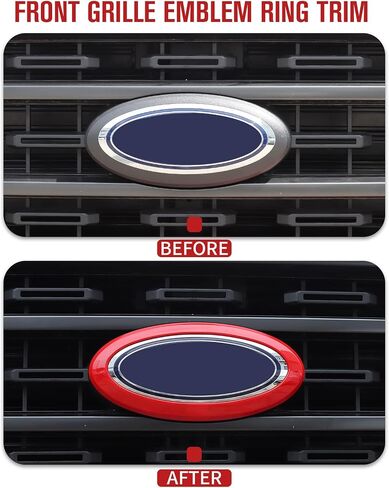 Jimen لـ 2021+ F150 بدون كاميرا عرض خلفية ، غطاء حلقة شارة الشبكة الأمامية متوافقة مع Ford F150 2021-2023 (أحمر) in Kuwait