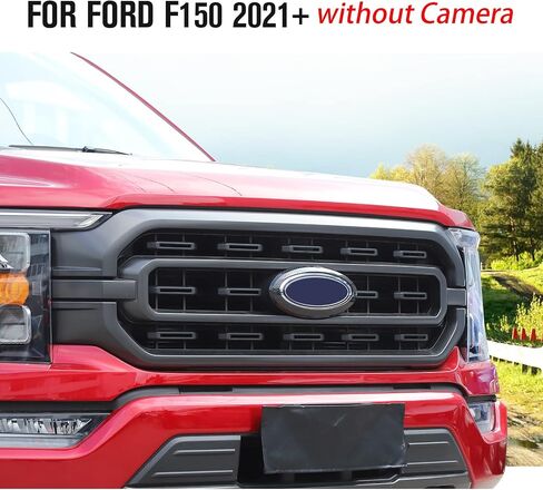 Jimen لـ 2021+ F150 بدون كاميرا عرض خلفية ، غطاء حلقة شارة الشبكة الأمامية متوافقة مع Ford F150 2021-2023 (أحمر) in Saudi Arabia