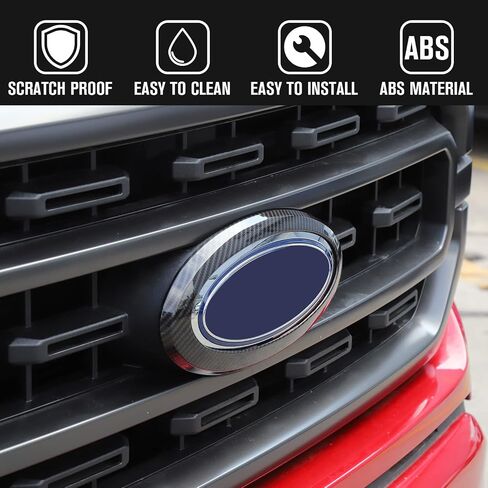 Jimen لـ 2021+ F150 بدون كاميرا عرض خلفية ، غطاء حلقة شارة الشبكة الأمامية متوافقة مع Ford F150 2021-2023 (أحمر) in Saudi Arabia