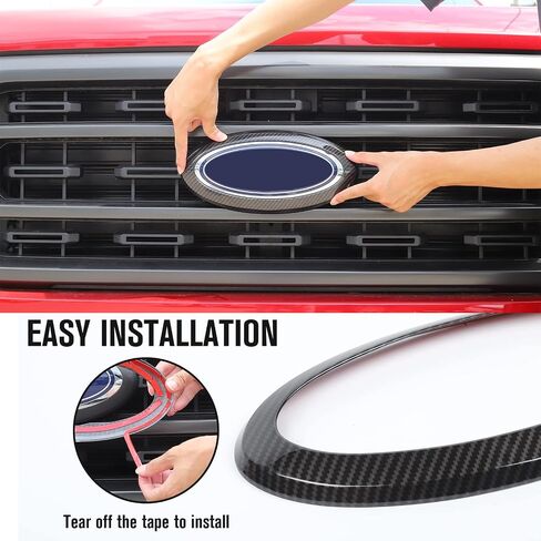 Jimen لـ 2021+ F150 بدون كاميرا عرض خلفية ، غطاء حلقة شارة الشبكة الأمامية متوافقة مع Ford F150 2021-2023 (أحمر) in Saudi Arabia