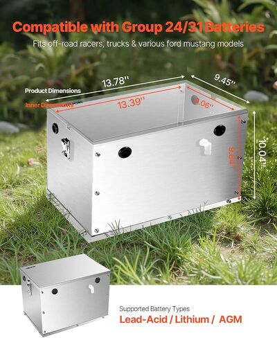 VEVOR Battery Box, Group 24-31 Trolling Motor Battery Box, Marine Batteries Case with Lock, Handles and Rubber-Grommet Cable Holes, Stainless Steel Shell, Suitable for Cars, Boats & Trolling Motors in Saudi Arabia