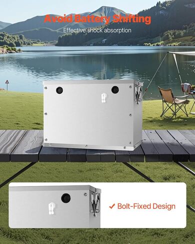 VEVOR Battery Box, Group 24-31 Trolling Motor Battery Box, Marine Batteries Case with Lock, Handles and Rubber-Grommet Cable Holes, Stainless Steel Shell, Suitable for Cars, Boats & Trolling Motors in Saudi Arabia