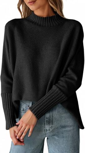 Cicy Bell Womens Mock Neck Sweaters Batwing Long Sleeve Chunky Knit Pullover Oversized Fall Casual Trendy Sweater Tops in Saudi Arabia