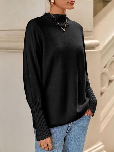 Cicy Bell Womens Mock Neck Sweaters Batwing Long Sleeve Chunky Knit Pullover Oversized Fall Casual Trendy Sweater Tops in Saudi Arabia