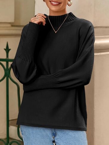 Cicy Bell Womens Mock Neck Sweaters Batwing Long Sleeve Chunky Knit Pullover Oversized Fall Casual Trendy Sweater Tops in Saudi Arabia