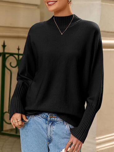 Cicy Bell Womens Mock Neck Sweaters Batwing Long Sleeve Chunky Knit Pullover Oversized Fall Casual Trendy Sweater Tops in Saudi Arabia
